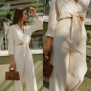NANUSHKA | Light Yellow Tanya Tie Front Cut Out Jumpsuit Size: Small